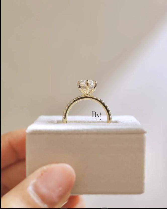 2ct Marquise Lab Grown Diamond Engagement Ring | Pavé Elongated Vintage Solitaire 14K Yellow Gold