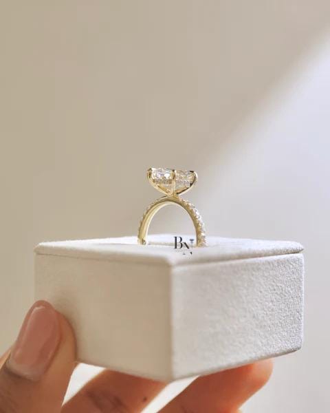 2ct Marquise Lab Grown Diamond Engagement Ring | Pavé Elongated Vintage Solitaire 14K Yellow Gold