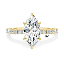 2ct Marquise Lab Grown Diamond Engagement Ring | Pavé Elongated Vintage Solitaire 14K Yellow Gold