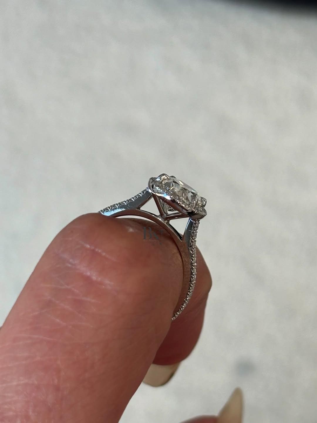 2ct Oval Lab Grown Diamond Engagement Ring | Halo Pavé Band 14K White Gold