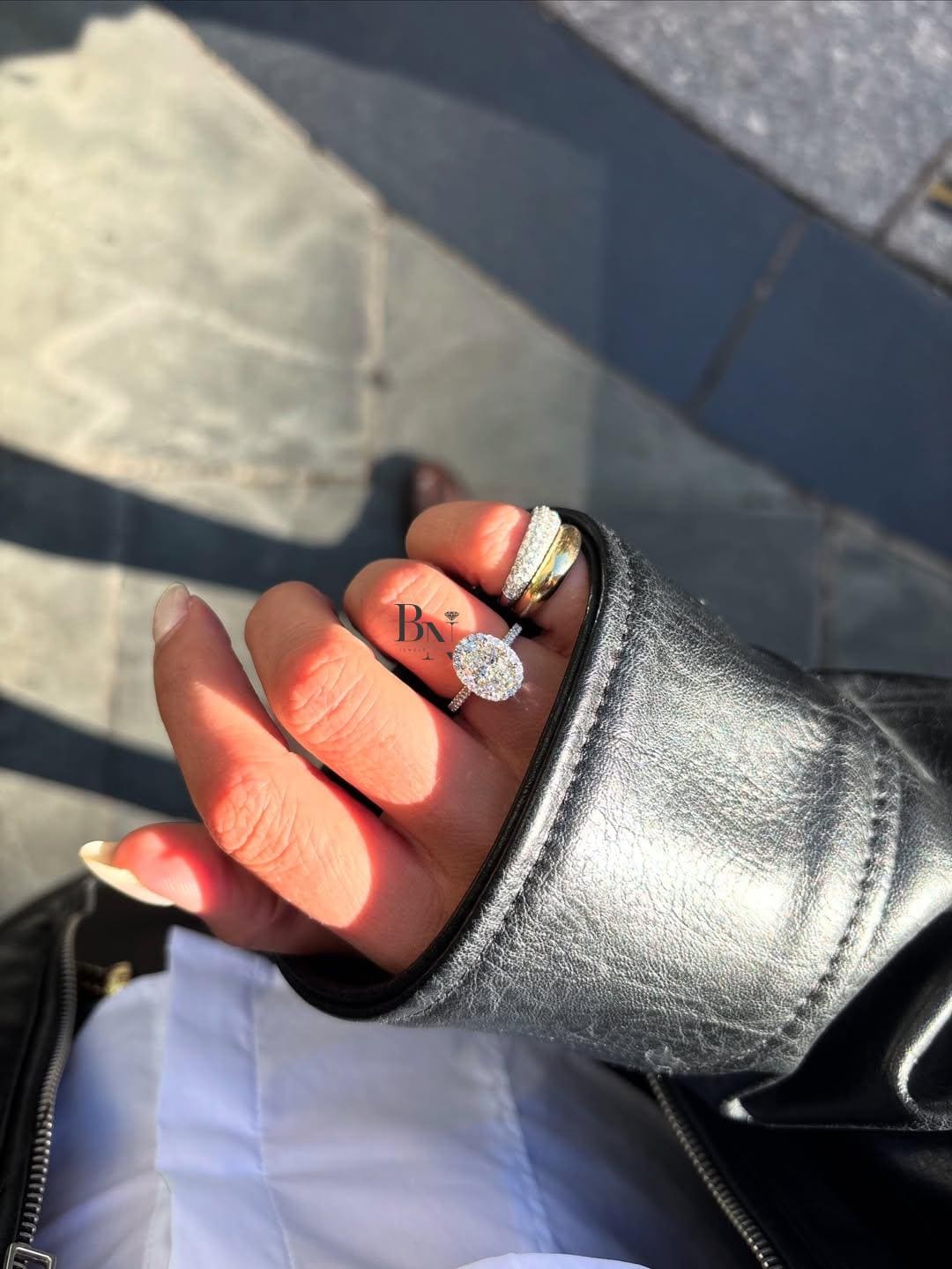 2 Carat Oval Lab Grown Diamond Ring | Halo Engagement Ring | 14K White Gold Pave Band | Luxury Wedding Ring for Women | US Bridal Jewelry