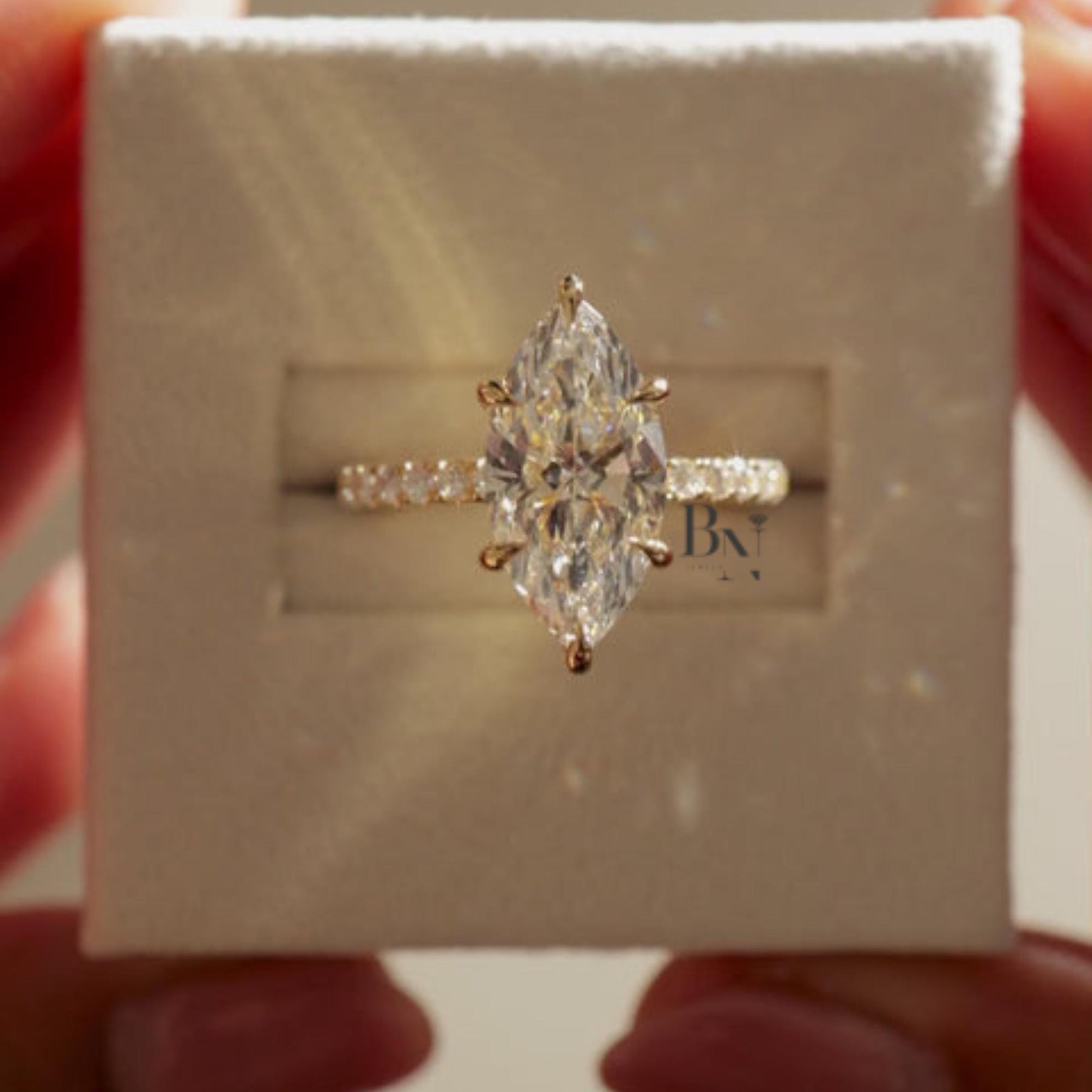 2ct Marquise Lab Grown Diamond Engagement Ring | Pavé Elongated Vintage Solitaire 14K Yellow Gold