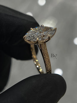 2ct Marquise Lab Grown Diamond Engagement Ring | Vintage Engraved Art Deco Solitaire 14K Gold