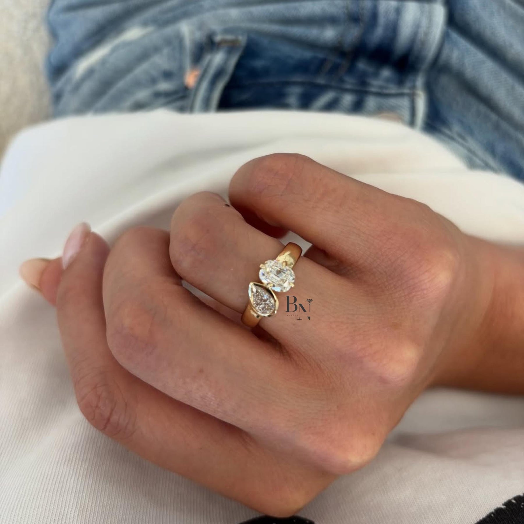 1.50ctw Oval Pear Lab Grown Diamond Toi et Moi Ring | Two Stone 14K Gold