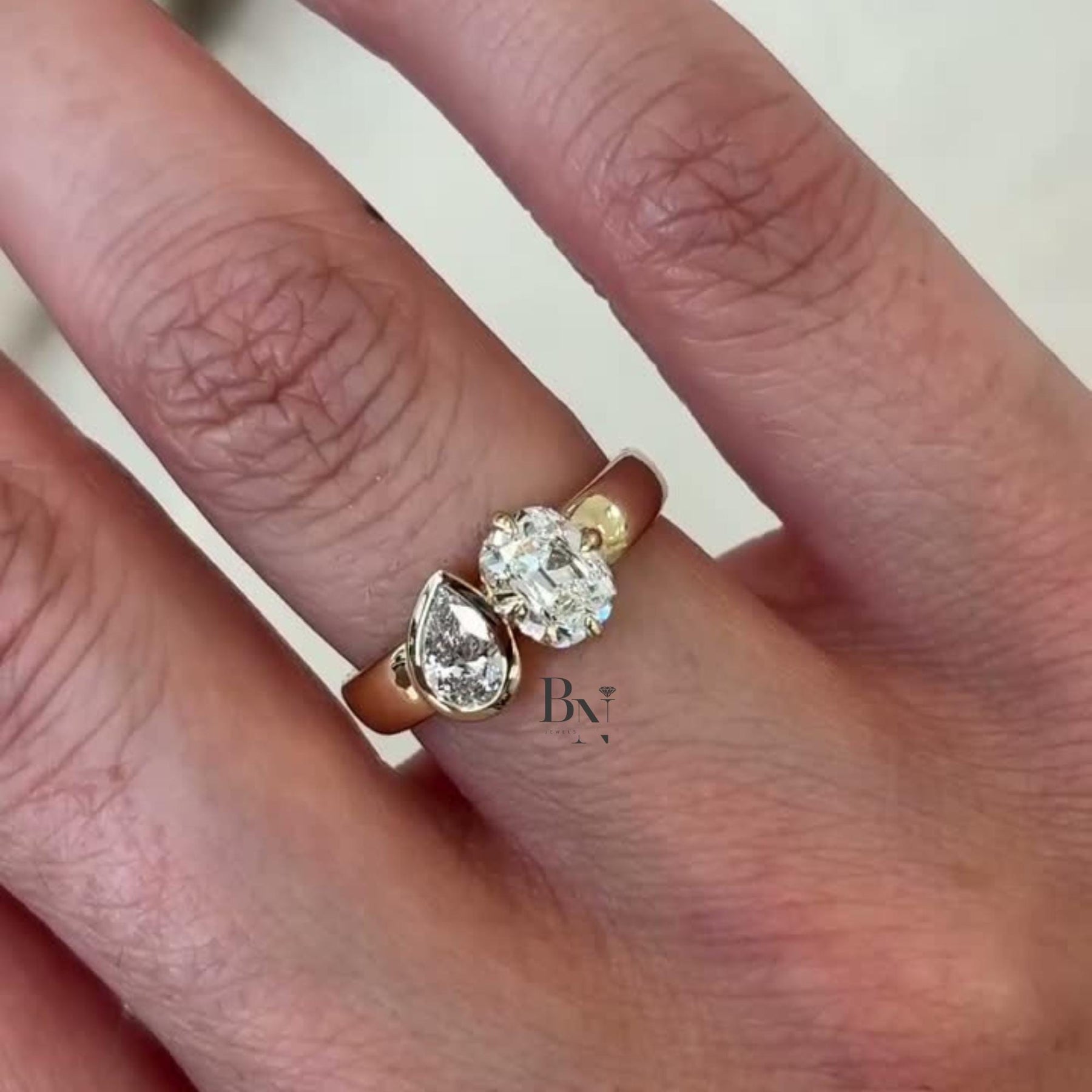 1.50ctw Oval Pear Lab Grown Diamond Toi et Moi Ring | Two Stone 14K Gold