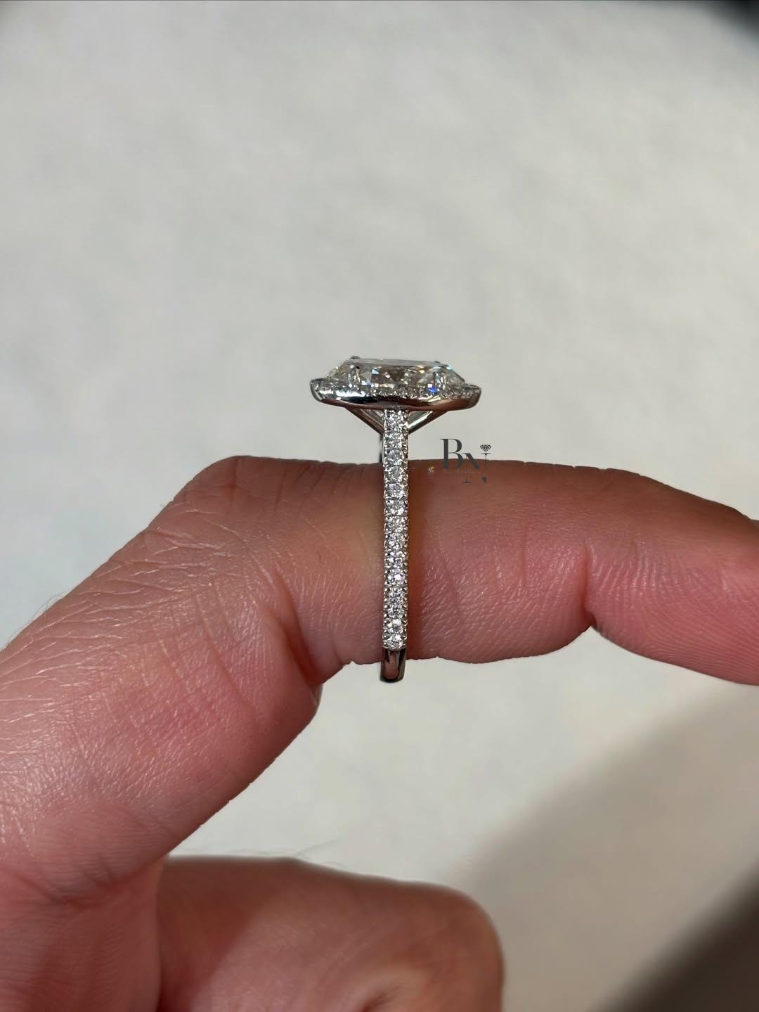 2ct Oval Lab Grown Diamond Engagement Ring | Halo Pavé Band 14K White Gold