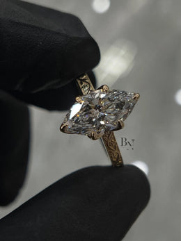 2ct Marquise Lab Grown Diamond Engagement Ring | Vintage Engraved Art Deco Solitaire 14K Gold