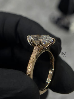 2ct Marquise Lab Grown Diamond Engagement Ring | Vintage Engraved Art Deco Solitaire 14K Gold