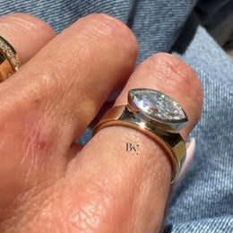 2ct East West Oval Lab Grown Diamond Engagement Ring | Wide Cigar Bezel Band 14K Gold