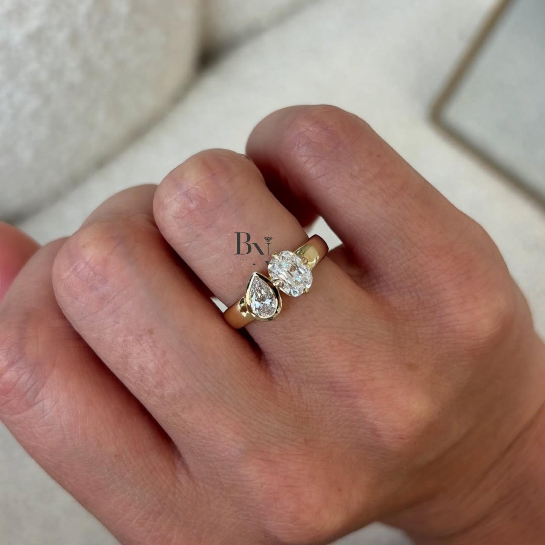 1.50ctw Oval Pear Lab Grown Diamond Toi et Moi Ring | Two Stone 14K Gold