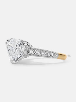 3ct Heart Lab Grown Diamond Engagement Ring | Two Tone Milgrain Pavé Hidden Halo 14K Gold