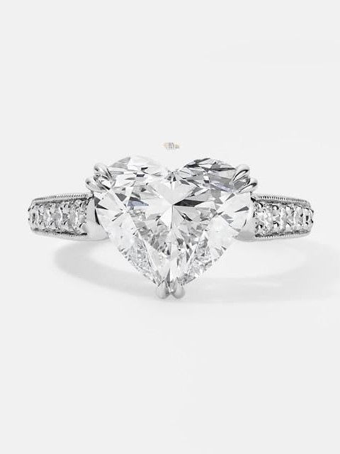 3ct Heart Lab Grown Diamond Engagement Ring | Two Tone Milgrain Pavé Hidden Halo 14K Gold