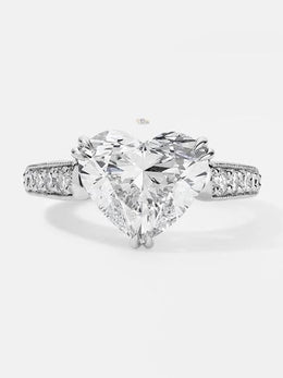 3ct Heart Lab Grown Diamond Engagement Ring | Two Tone Milgrain Pavé Hidden Halo 14K Gold