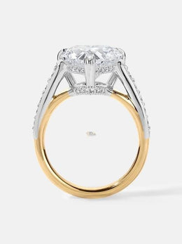 3ct Heart Lab Grown Diamond Engagement Ring | Two Tone Milgrain Pavé Hidden Halo 14K Gold