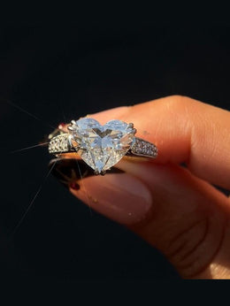 3ct Heart Lab Grown Diamond Engagement Ring | Two Tone Milgrain Pavé Hidden Halo 14K Gold