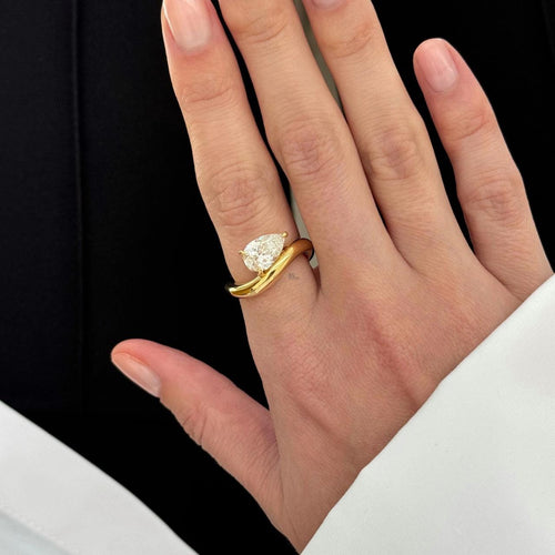 1.75ct Pear Lab Grown Diamond Engagement Ring | Chunky Bypass Swirl Solitaire 14K Yellow Gold