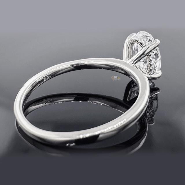 1.5ct Oval Lab Diamond Hidden Halo Solitaire Ring | 14K White Gold Dainty Engagement | Classic Wedding Gift | IGI Certified Elongated