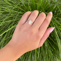 1.50ct Oval Lab Grown Diamond Engagement Ring | Hidden Halo Dainty Solitaire 14K White Gold