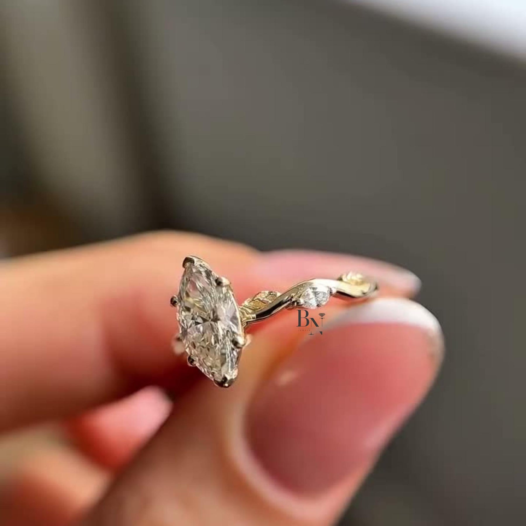 1ct Marquise Lab Grown Diamond Engagement Ring | Twisted Vine Solitaire 14K Yellow Gold