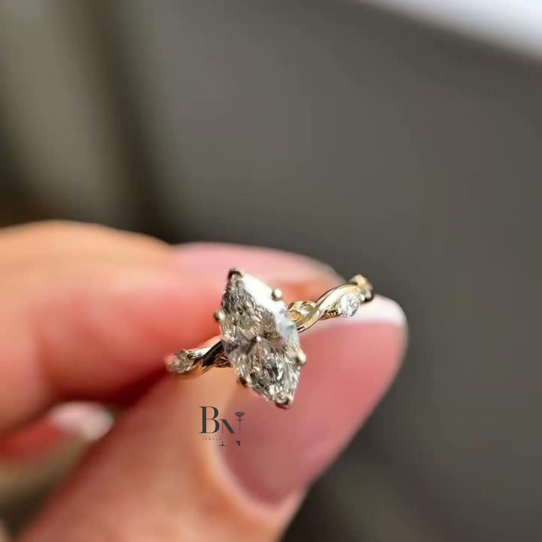 1ct Marquise Lab Grown Diamond Engagement Ring | Twisted Vine Solitaire 14K Yellow Gold