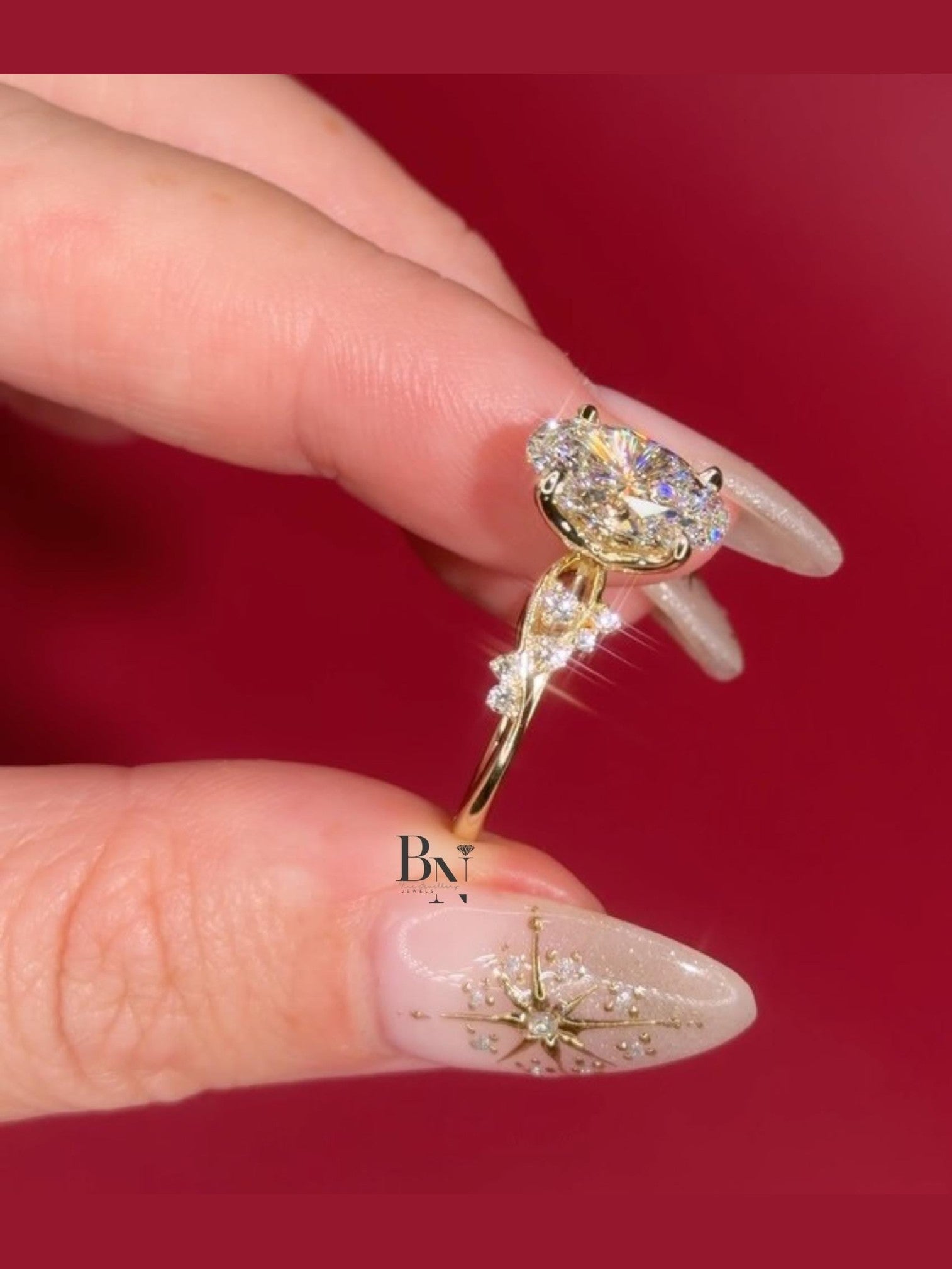 3ct Oval Lab Grown Diamond Engagement Ring | Twisted Vine Nature Inspired Bridal 14K Gold