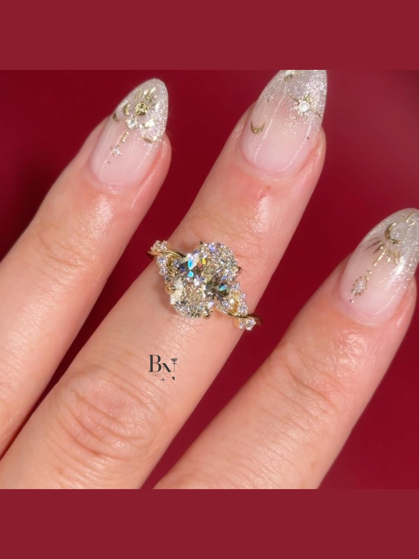 3ct Oval Lab Grown Diamond Engagement Ring | Twisted Vine Nature Inspired Bridal 14K Gold
