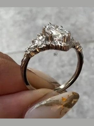 1.50ct Marquise Lab Grown Diamond Engagement Ring | Nature Inspired Leaf Accent Halo 14K Gold