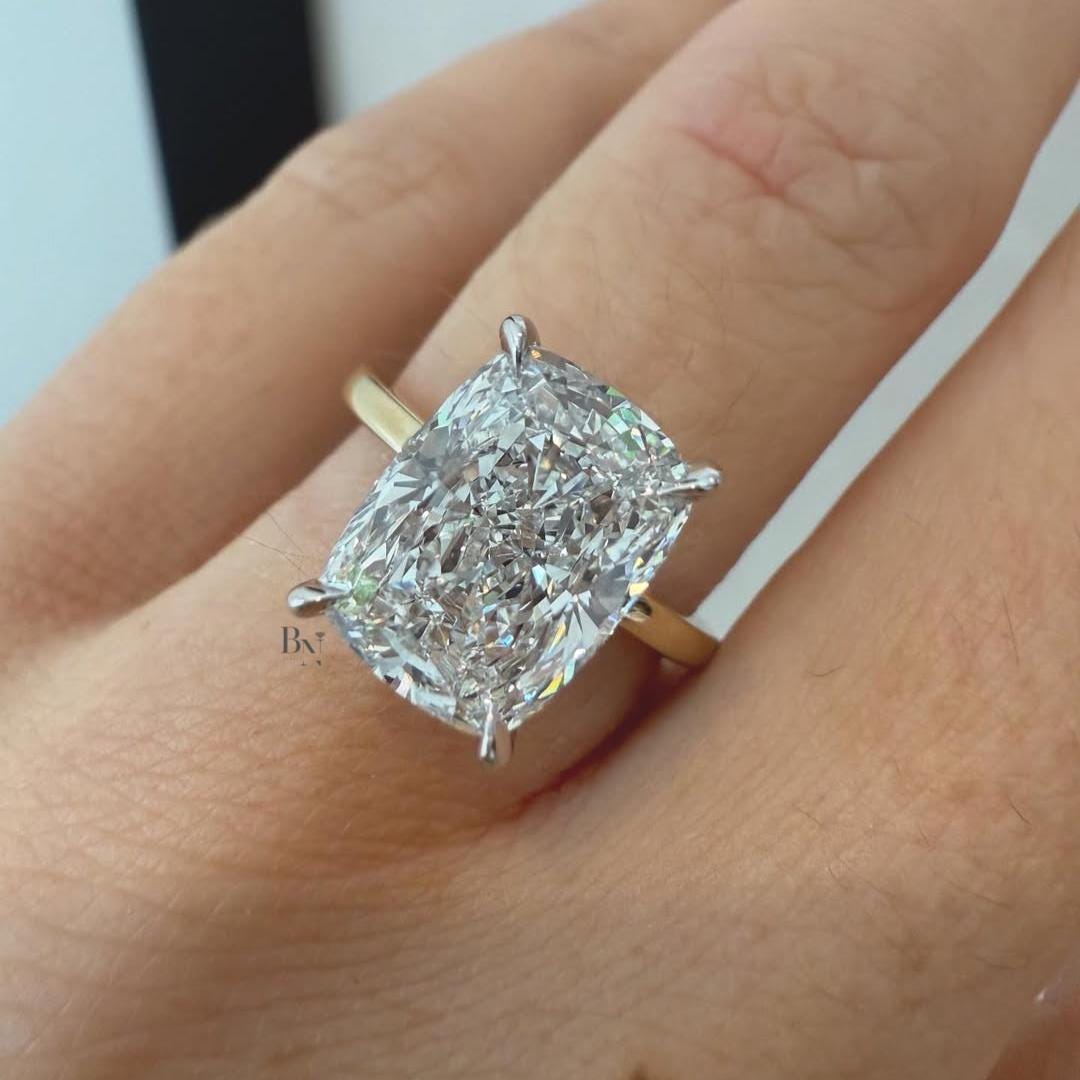 3ct Crushed Ice Elongated Cushion Moissanite Engagement Ring | Solitaire 14K Gold