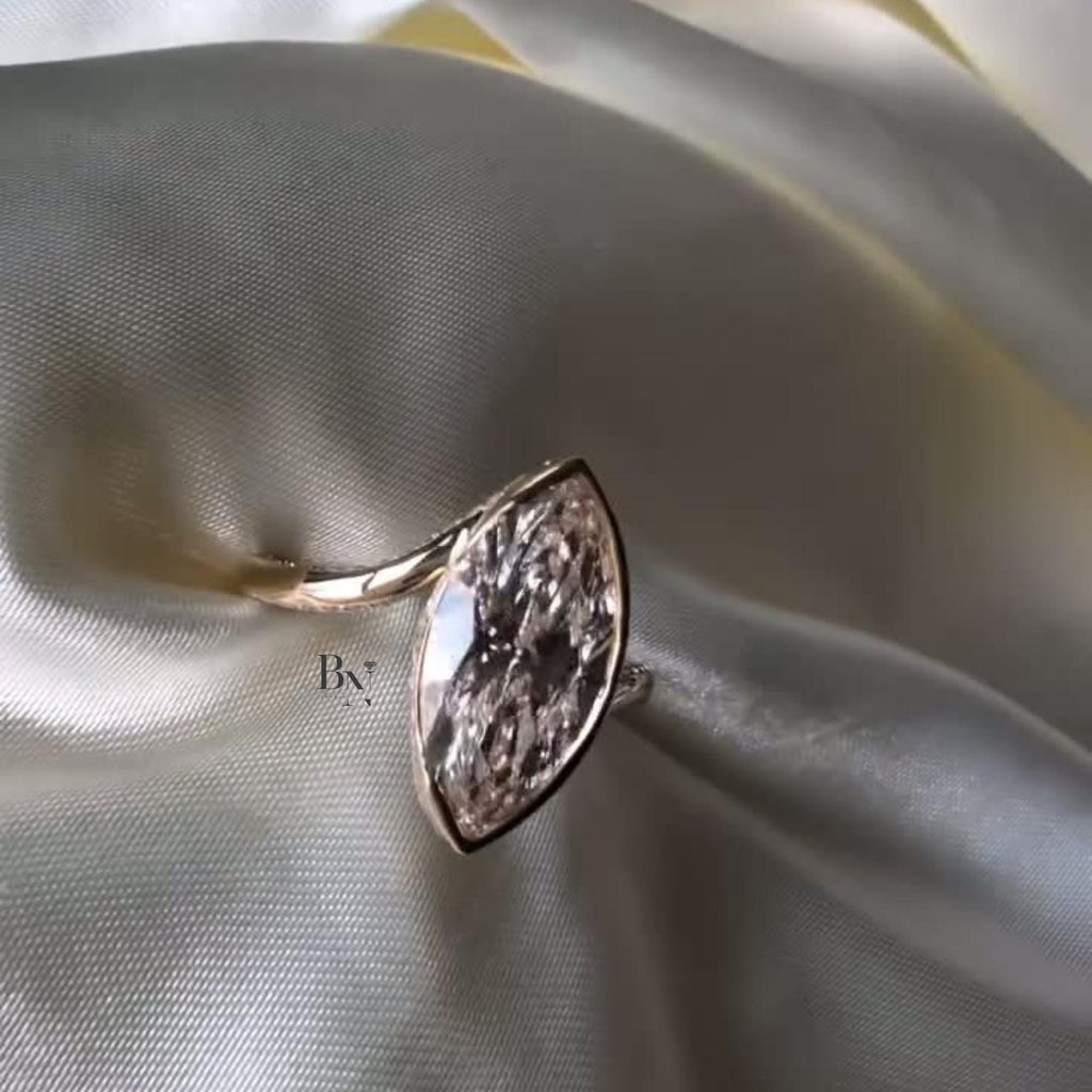 3.00ct Marquise Lab Diamond Engagement Ring | Rose Gold Pave Bypass Band | IGI Certified Bezel Set Bridal Ring | Hidden Halo