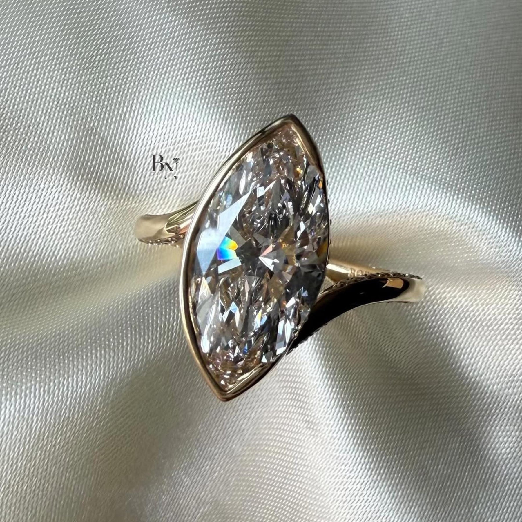 3ct Marquise Lab Grown Diamond Engagement Ring | Pavé Bypass Band 14K Rose Gold