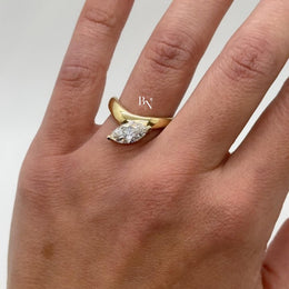 1ct Marquise Lab Grown Diamond Engagement Ring | East West Bezel Bypass Solitaire 14K Yellow Gold