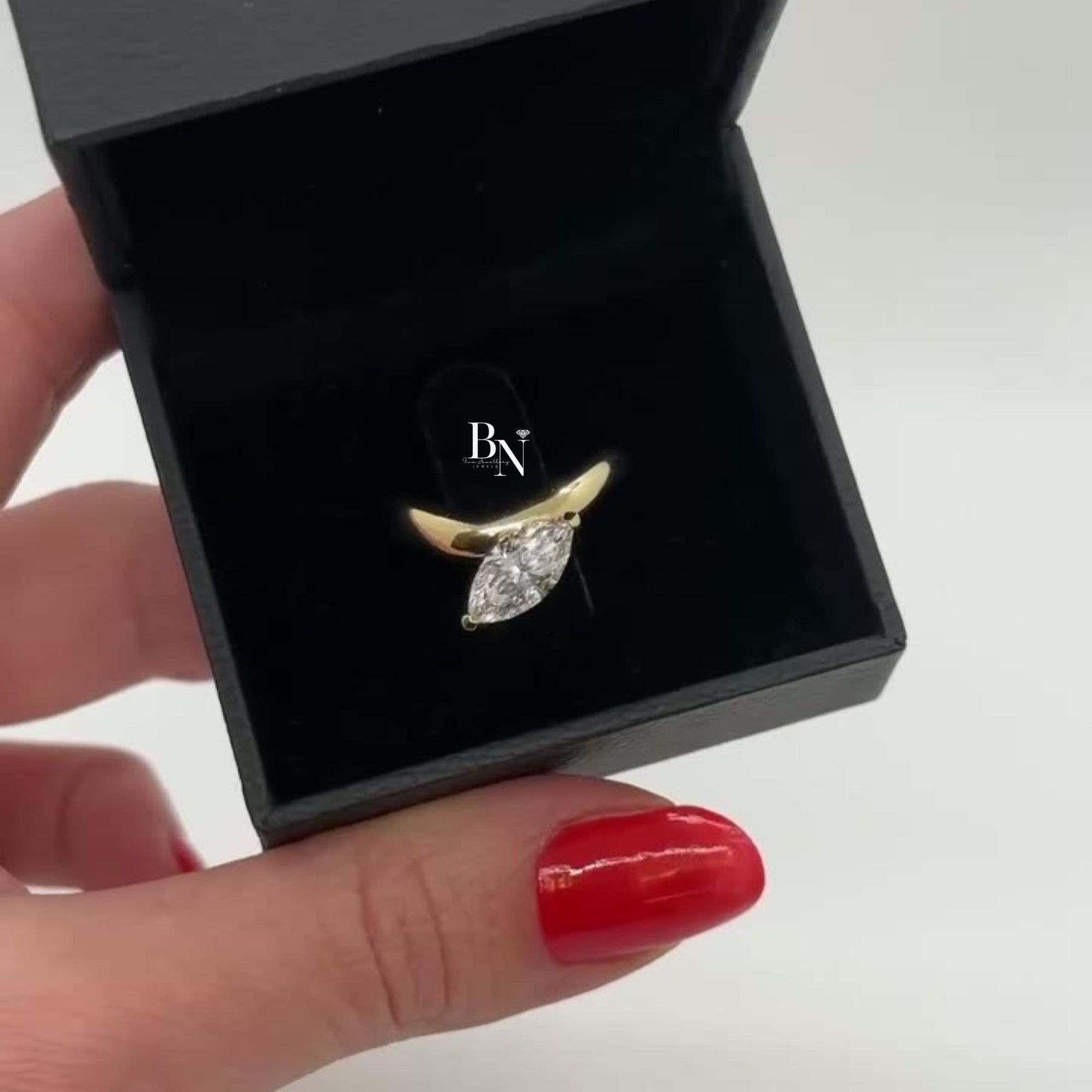 1ct Marquise Lab Grown Diamond Engagement Ring | East West Bezel Bypass Solitaire 14K Yellow Gold