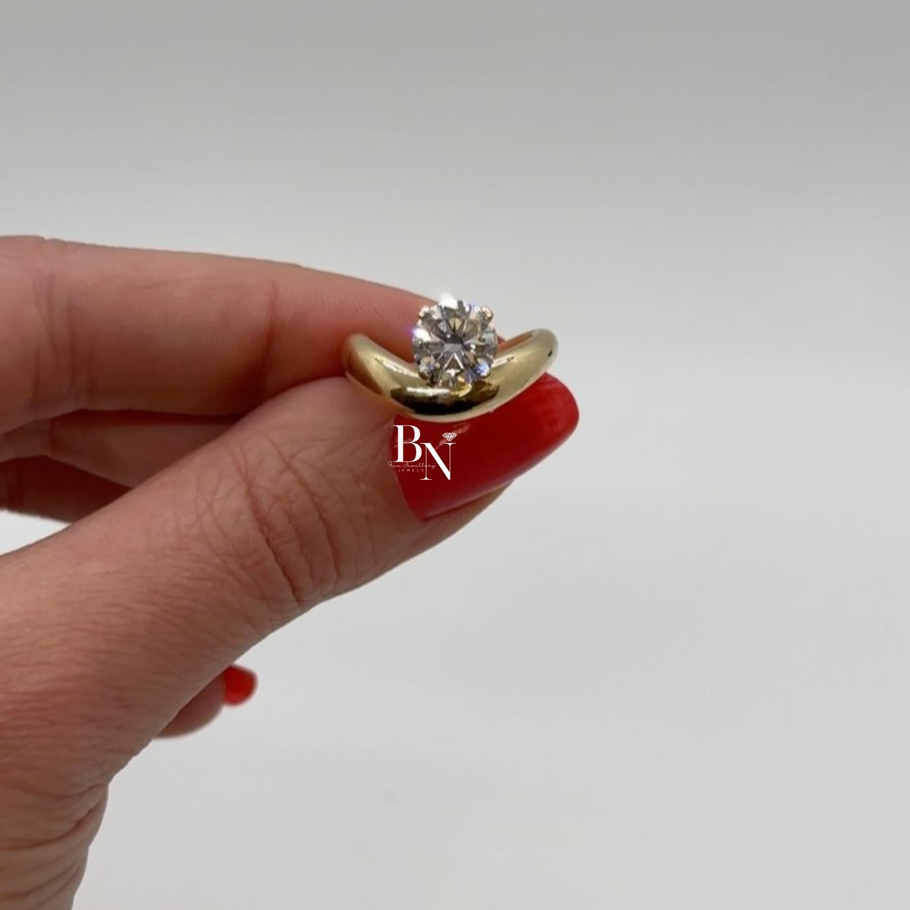1ct Round Lab Grown Diamond Engagement Ring | Bypass Tension Set Solitaire 14K Yellow Gold