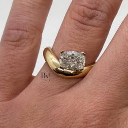 1ct Cushion Lab Grown Diamond Engagement Ring | Bypass Semi Bezel Solitaire 14K Yellow Gold