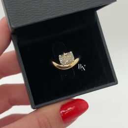 1ct Cushion Lab Grown Diamond Engagement Ring | Bypass Semi Bezel Solitaire 14K Yellow Gold