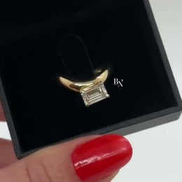 1ct Emerald Cut Lab Grown Diamond Engagement Ring | East West Bypass Solitaire 14K Yellow Gold