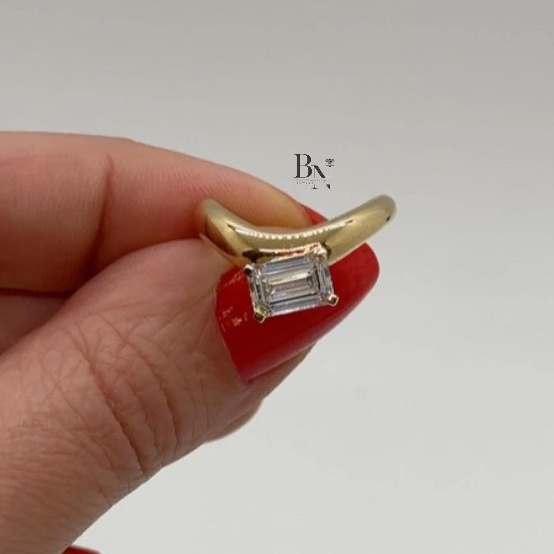 1ct Emerald Cut Lab Grown Diamond Engagement Ring | East West Bypass Solitaire 14K Yellow Gold
