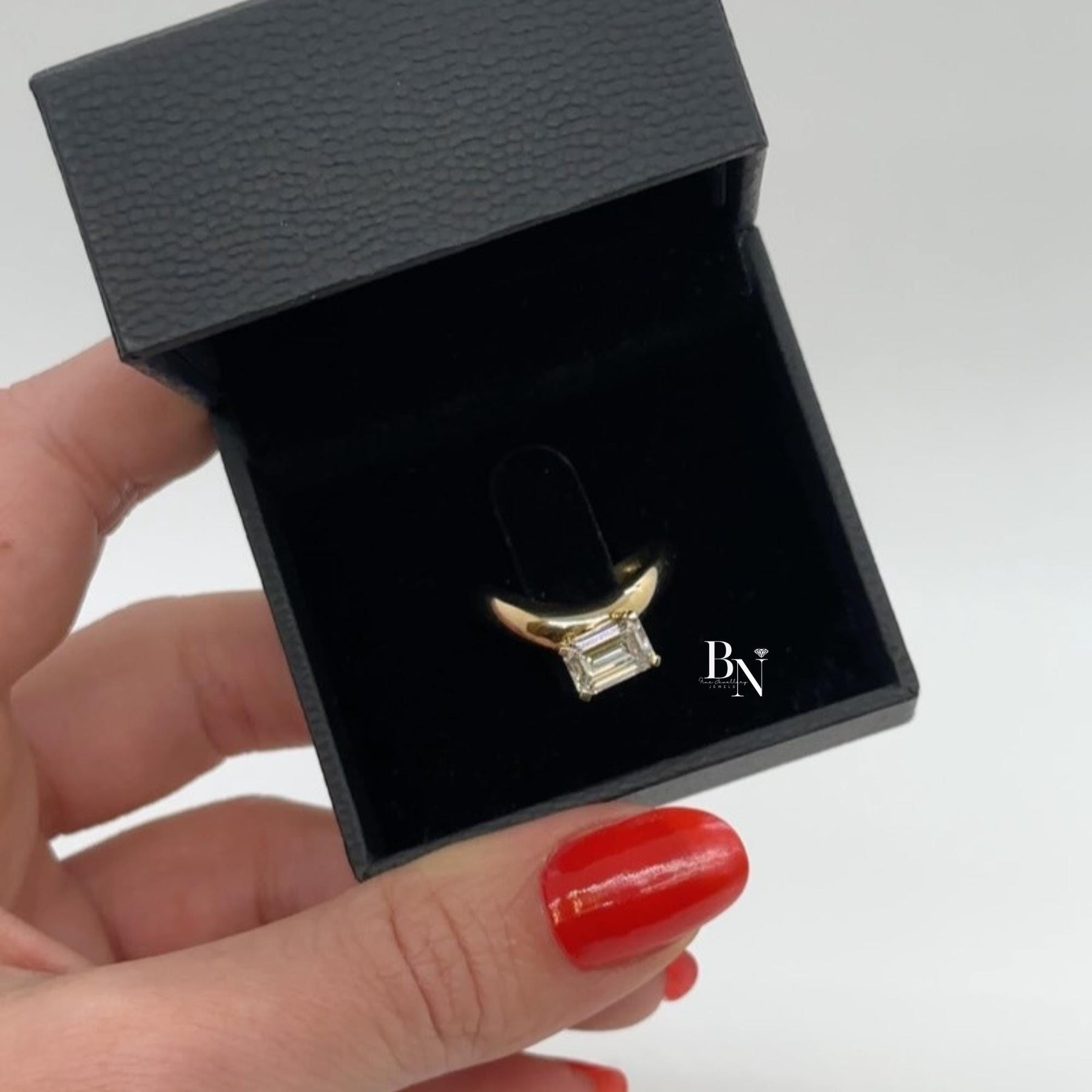 1ct Emerald Cut Lab Grown Diamond Engagement Ring | East West Bypass Solitaire 14K Yellow Gold