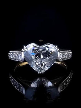 3ct Heart Lab Grown Diamond Engagement Ring | Two Tone Milgrain Pavé Hidden Halo 14K Gold