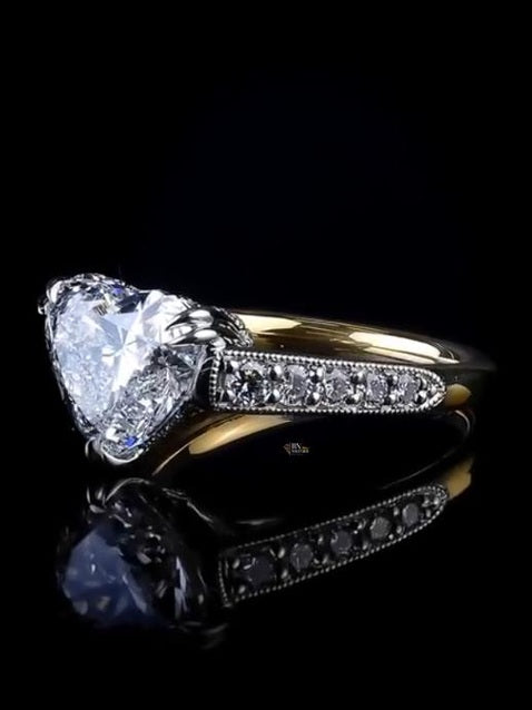 3ct Heart Lab Diamond Hidden Halo Ring | Two Tone Milgrain Pave Engagement | Vintage Inspired Wedding Gift | IGI Certified Statement