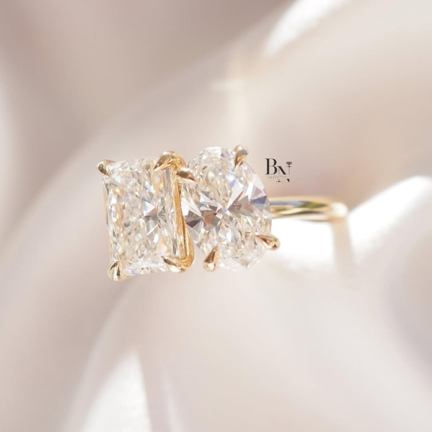3.50ctw Oval Radiant Lab Grown Diamond Toi et Moi Ring | Two Stone 14K Yellow Gold
