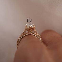 3ct Marquise Lab Grown Diamond Engagement Ring | Vintage Hand Engraved Solitaire 14K Gold