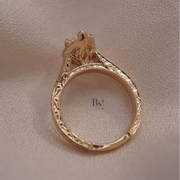 3ct Marquise Lab Grown Diamond Engagement Ring | Vintage Hand Engraved Solitaire 14K Gold