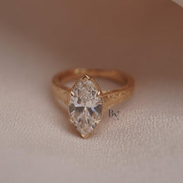 3ct Marquise Lab Grown Diamond Engagement Ring | Vintage Hand Engraved Solitaire 14K Gold