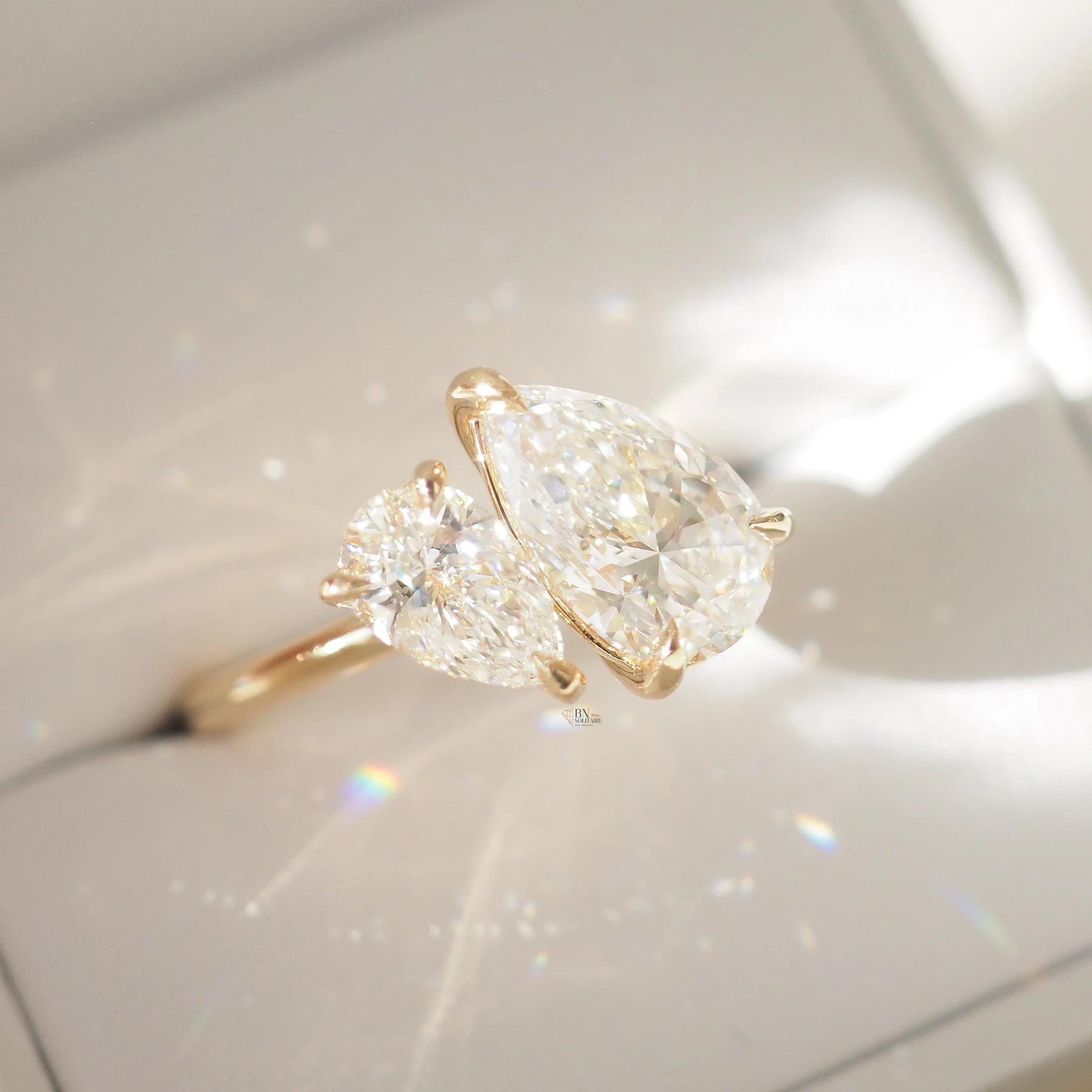 1ctw Pear Lab Grown Diamond Toi et Moi Ring | Two Stone Bypass 14K Yellow Gold