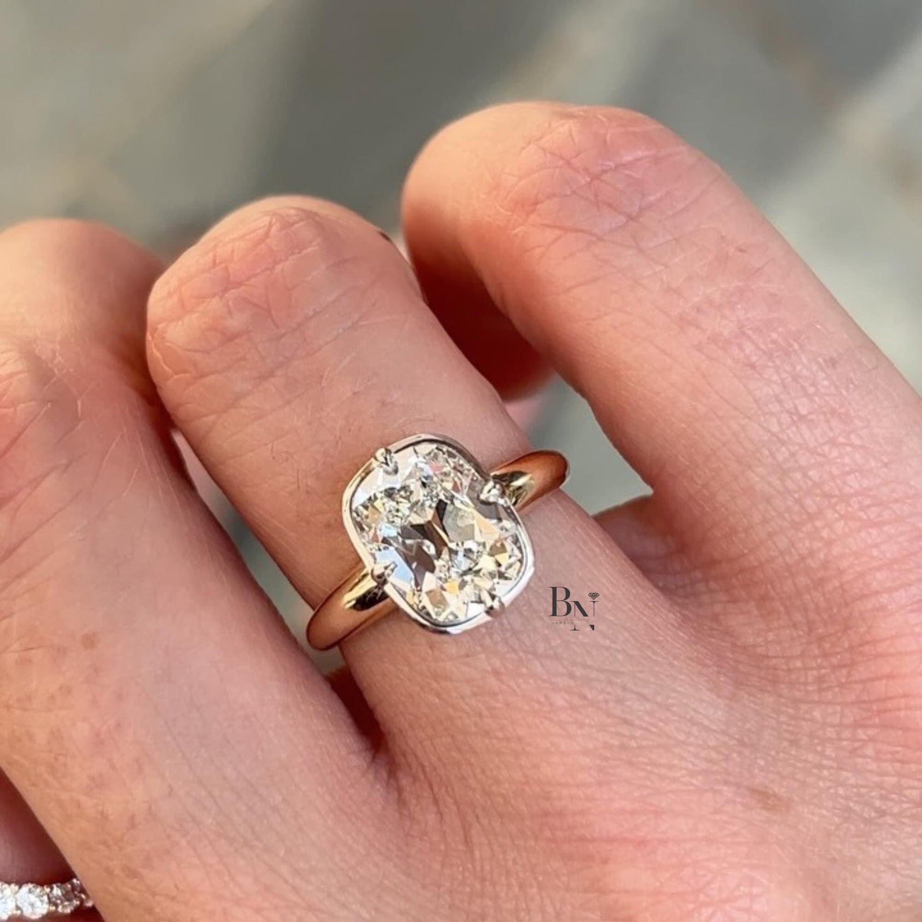 3ct Old Mine Cushion Lab Grown Diamond Engagement Ring | Bypass Solitaire 14K Yellow Gold