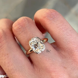 3ct Old Mine Cushion Lab Grown Diamond Engagement Ring | Bypass Solitaire 14K Yellow Gold