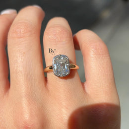 3ct Old Mine Cushion Lab Grown Diamond Engagement Ring | Bypass Solitaire 14K Yellow Gold