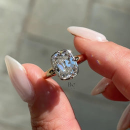 3ct Old Mine Cushion Lab Grown Diamond Engagement Ring | Bypass Solitaire 14K Yellow Gold