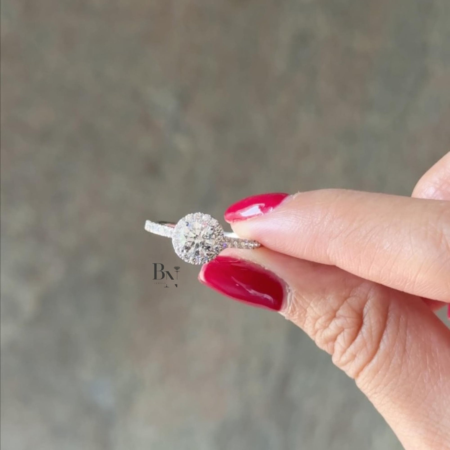 1ct Round Lab Grown Diamond Engagement Ring | Halo Pavé Band 14K White Gold